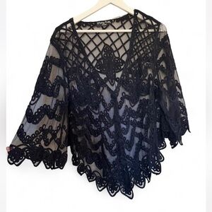 Pretty Angel Black Lace Silk blend button up cardigan .